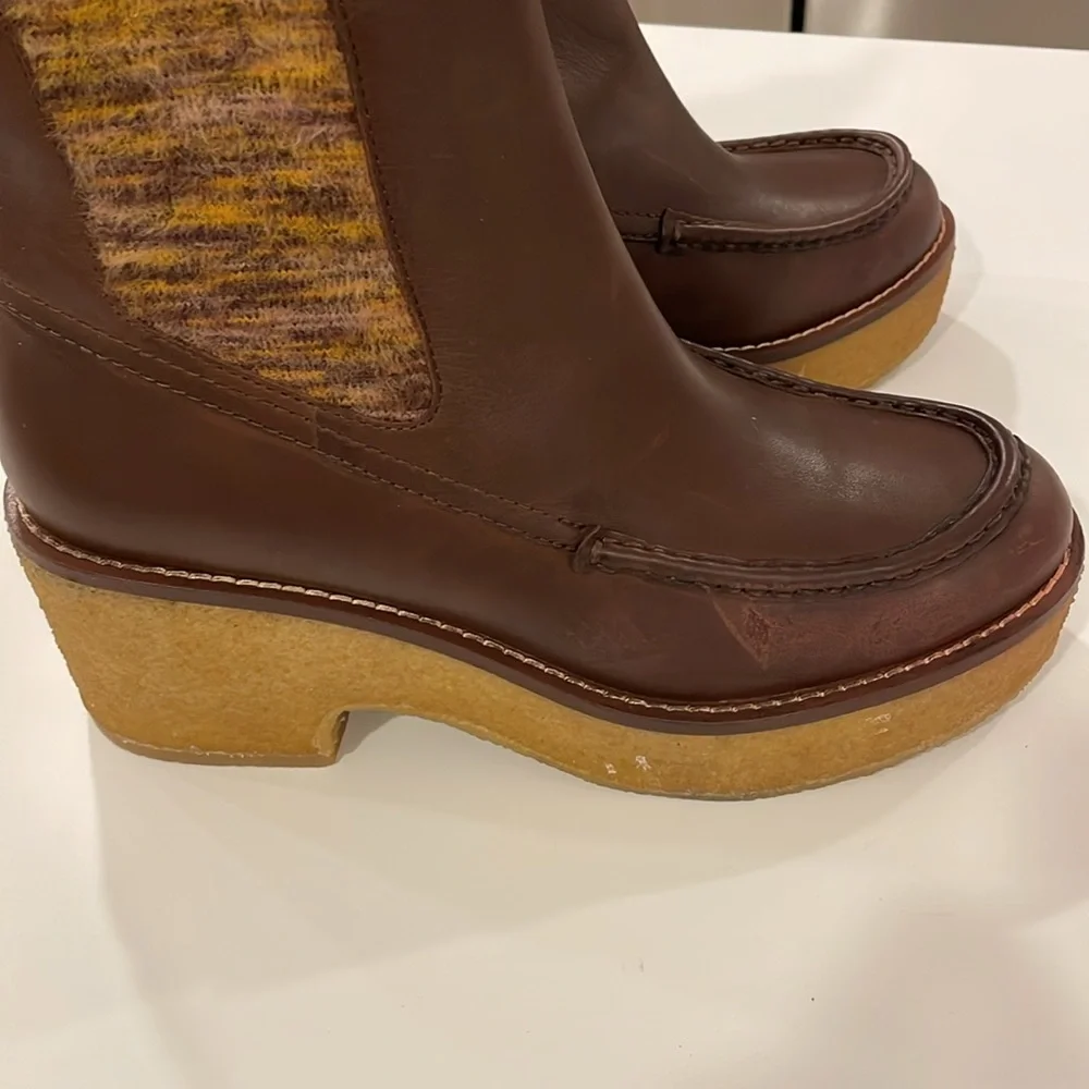 NEW COACH DELANEY WOMENS LEATHER FAUX FUR CHELSEA BOOTS brown tones in size 9.5 - Picture 7 of 15